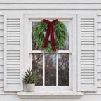 Christmas Decorations -22 Inch Artificial Cedar Wreath with Red Velvet Bow in Green, alternate view 3
