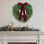Christmas Decorations -22 Inch Artificial Cedar Wreath with Red Velvet Bow in Green, alternate view 5