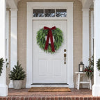 Christmas Decorations -22 Inch Artificial Cedar Wreath with Red Velvet Bow in Green, alternate view 6