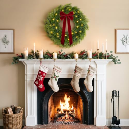 Christmas Decorations, 22 Inch Pre-Lit Christmas Wreath with Red Velvet Bow, alternate view 5