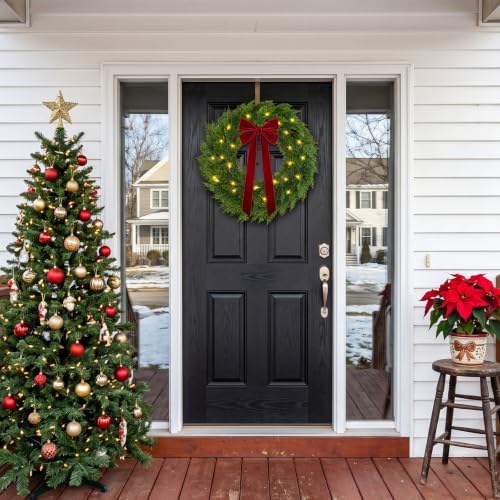Christmas Decorations, 22 Inch Pre-Lit Christmas Wreath with Red Velvet Bow, alternate view 6