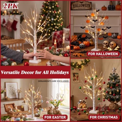 Christmas Decorations, 2FT Birch Tree with LED Lights, Warm White Light up Tree Lamp, Artificial Trees for Home, alternate