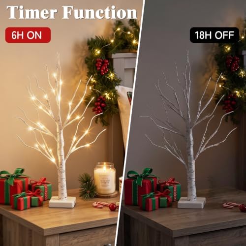 Christmas Decorations, 2FT Birch Tree with LED Lights, Warm White Light up Tree Lamp, Artificial Trees for Home, alternate