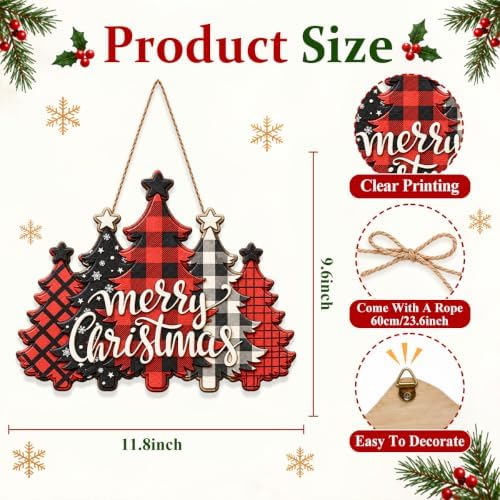 Christmas Decorations Buffalo Plaid Christmas Tree Hanging Wooden Sign, alternate view 3