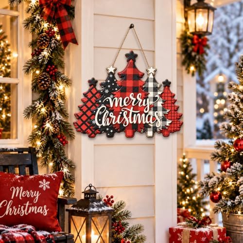Christmas Decorations Buffalo Plaid Christmas Tree Hanging Wooden Sign, alternate view 4