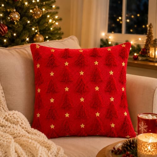 Christmas Decorations - Christmas Tree Red Pillow Covers 18x18 inch in 18x18 inch in Red Christmas, alternate view 5