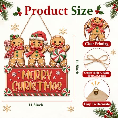 Christmas Decorations Gingerbread Trio Merry Christmas Hanging Wooden Sign, alternate view 3