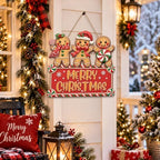 Christmas Decorations Gingerbread Trio Merry Christmas Hanging Wooden Sign, alternate view 4