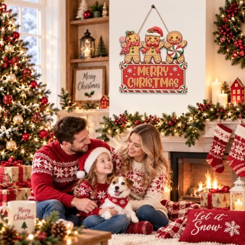 Christmas Decorations Gingerbread Trio Merry Christmas Hanging Wooden Sign, alternate view 5