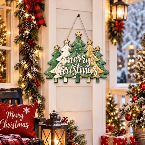 Christmas Decorations Green Gold Christmas Tree Merry Christmas Wood Sign, alternate view 4