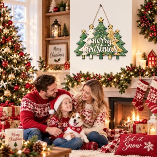 Christmas Decorations Green Gold Christmas Tree Merry Christmas Wood Sign, alternate view 5