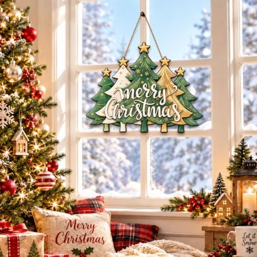 Christmas Decorations Green Gold Christmas Tree Merry Christmas Wood Sign, alternate view 6