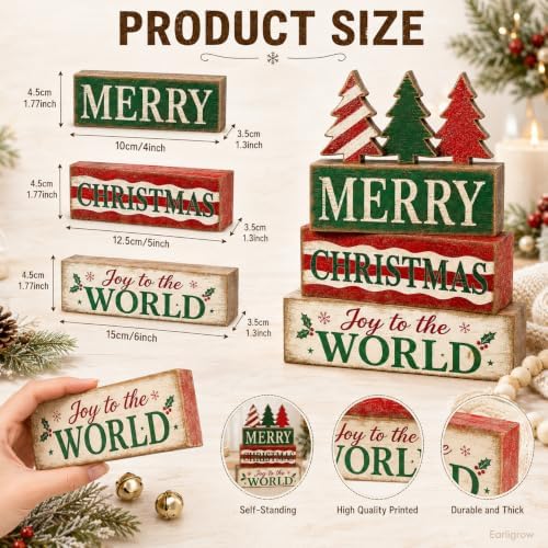 Christmas Decorations Indoor, 4pcs Rustic Christmas Tree Home Decor, alternate view 4