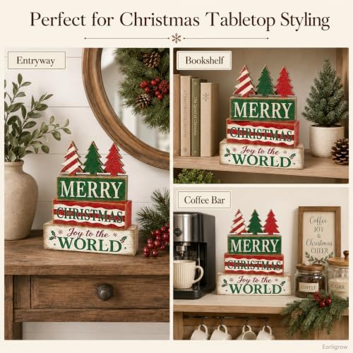 Christmas Decorations Indoor, 4pcs Rustic Christmas Tree Home Decor, alternate view 6