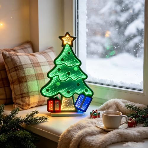 Christmas Decorations Indoor, Christmas Tree Infinity Mirror Tunnel Light - 3D Endless Extension LED Night Lamp, alternate