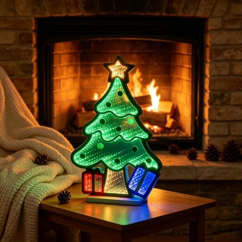 Christmas Decorations Indoor, Christmas Tree Infinity Mirror Tunnel Light - 3D Endless Extension LED Night Lamp, alternate