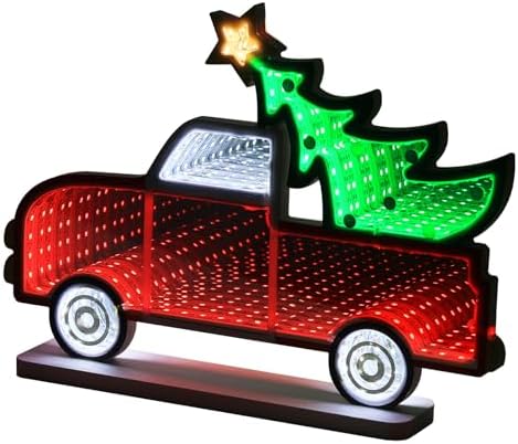 Christmas Decorations Indoor, Christmas Tree Truck Infinity Mirror Tunnel Light, 3D Endless Extension LED Night