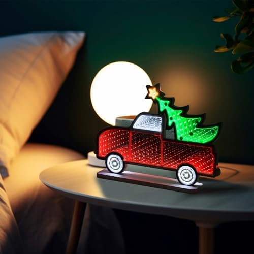 Christmas Decorations Indoor, Christmas Tree Truck Infinity Mirror Tunnel Light, 3D Endless Extension LED Night, alternate