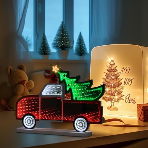Christmas Decorations Indoor, Christmas Tree Truck Infinity Mirror Tunnel Light, 3D Endless Extension LED Night, alternate