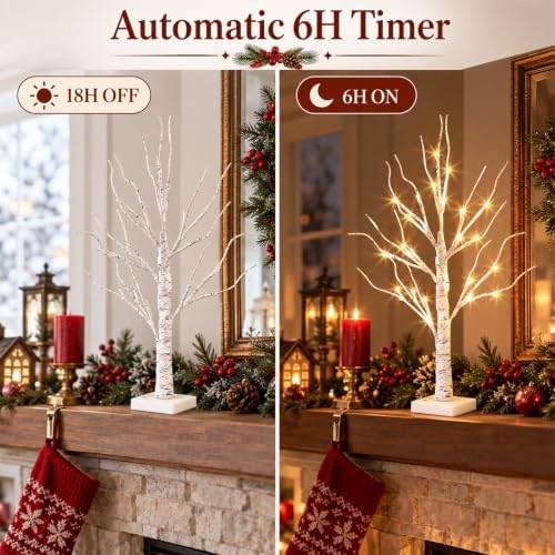 Christmas Decorations Indoor Lighted Birch Tree Home Decor, 2Pack 24 LED Light Up Tabletop Mini Small Artificial, alternate