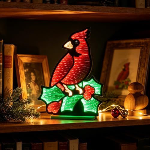 Christmas Decorations Indoor, Red Cardinal Infinity Mirror Tunnel Light, 3D Endless Extension LED Night Lamp, alternate view