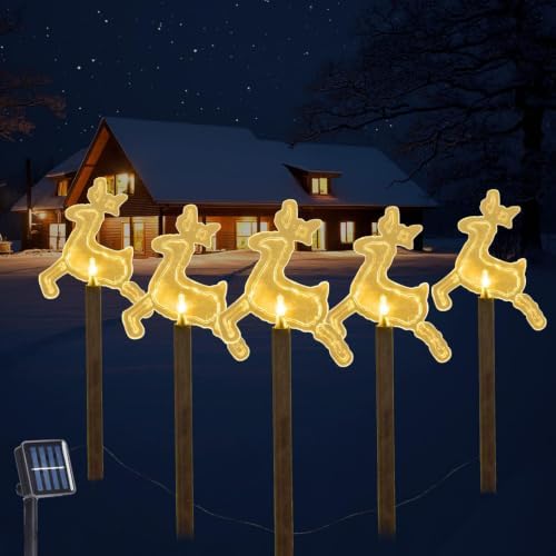 Christmas Decorations Outdoor, Solar Elk Pathway Lights, 5 PCS