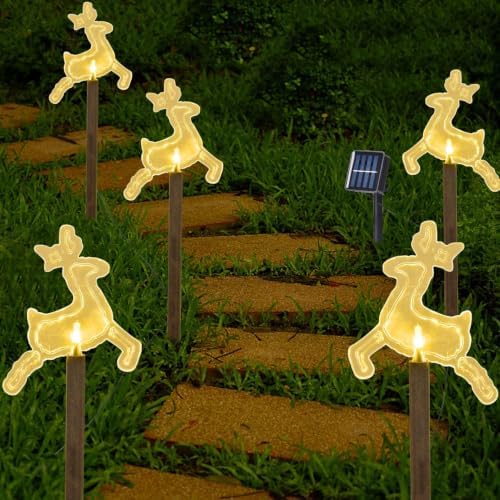 Christmas Decorations Outdoor, Solar Elk Pathway Lights, 5 PCS, alternate view 3