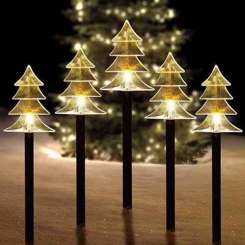 Christmas Decorations Outdoor, Solar Tree Pathway Lights, 5 PCS