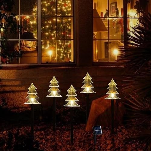 Christmas Decorations Outdoor, Solar Tree Pathway Lights, 5 PCS, alternate view 4