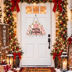 Christmas Decorations Pink Pine Tree Merry Christmas Hanging Wooden Sign, alternate view 2
