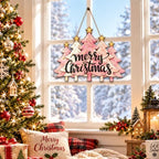 Christmas Decorations Pink Pine Tree Merry Christmas Hanging Wooden Sign, alternate view 6