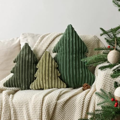 Christmas Decorations Plush Throw Pillows: Soft Green Velvet Christmas Tree Shaped Pillow, Cute Rustic Stuffed