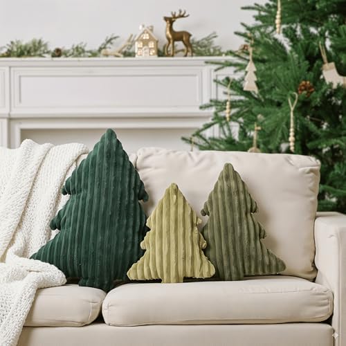 Christmas Decorations Plush Throw Pillows: Soft Green Velvet Christmas Tree Shaped Pillow, Cute Rustic Stuffed, alternate