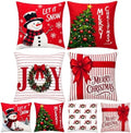 Christmas Decorations - Set of 4 Double-Sided Print Christmas Pillow Covers in Red Green