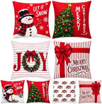 Christmas Decorations - Set of 4 Double-Sided Print Christmas Pillow Covers in Red Green