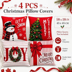 Christmas Decorations - Set of 4 Double-Sided Print Christmas Pillow Covers in Red Green, alternate view 3