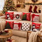 Christmas Decorations - Set of 4 Double-Sided Print Christmas Pillow Covers in Red Green, alternate view 7