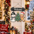 Christmas Decorations Snowman Gingerbread Christmas Tree Welcome Wood Sign, alternate view 4