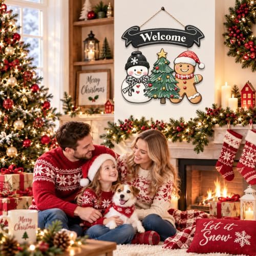 Christmas Decorations Snowman Gingerbread Christmas Tree Welcome Wood Sign, alternate view 5
