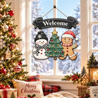 Christmas Decorations Snowman Gingerbread Christmas Tree Welcome Wood Sign, alternate view 6