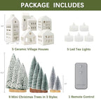 Christmas Decorations - Village Sets of 5 Lighted Ceramic Houses & 9 Trees, alternate view 2