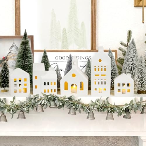 Christmas Decorations - Village Sets of 5 Lighted Ceramic Houses & 9 Trees, alternate view 4
