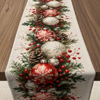 Christmas Decorations - Xmas Balls Snowflake Pine Cone Table Runner