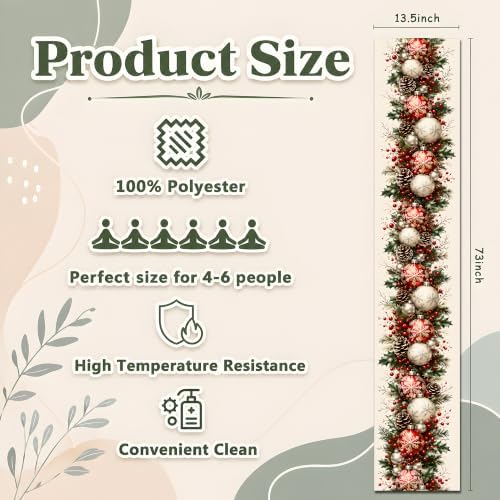 Christmas Decorations - Xmas Balls Snowflake Pine Cone Table Runner, alternate view 3