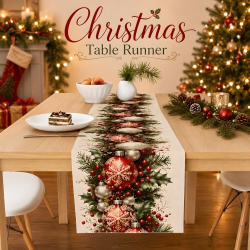 Christmas Decorations - Xmas Balls Snowflake Pine Cone Table Runner, alternate view 4