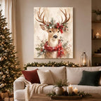 Christmas Deer Canvas Wall Art, Reindeer with Red Scarf Canvas Prints, alternate view 2