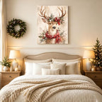Christmas Deer Canvas Wall Art, Reindeer with Red Scarf Canvas Prints, alternate view 3