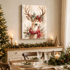 Christmas Deer Canvas Wall Art, Reindeer with Red Scarf Canvas Prints, alternate view 4