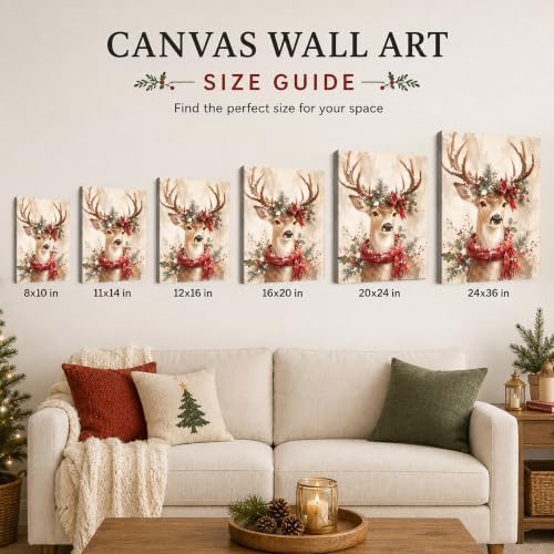 Christmas Deer Canvas Wall Art, Reindeer with Red Scarf Canvas Prints, alternate view 6