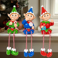 Christmas Elf Figurines Decoration, Set of 3 Resin Elf Sitters with Dangling Legs, Xmas Table Fireplace Shelf